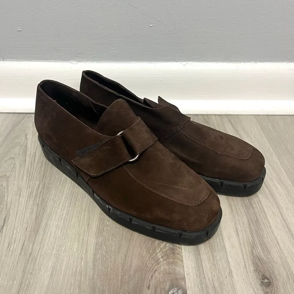 Arche‎ Wedges Women's 40 Brown Suede Leather Platform Loafer Hook & Loop Buckle